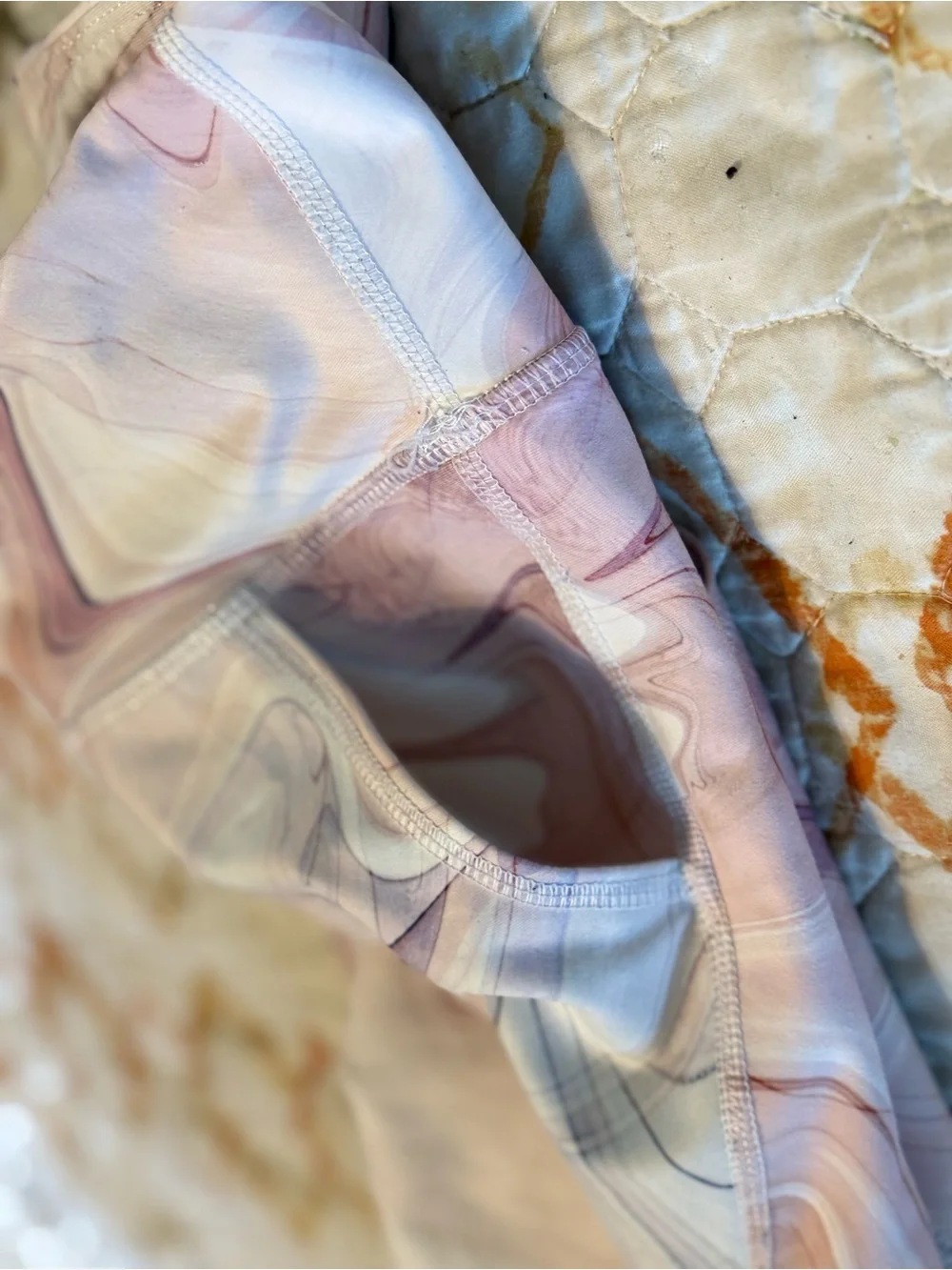 Girls Marble-Print Leggings in Blush and Lavender